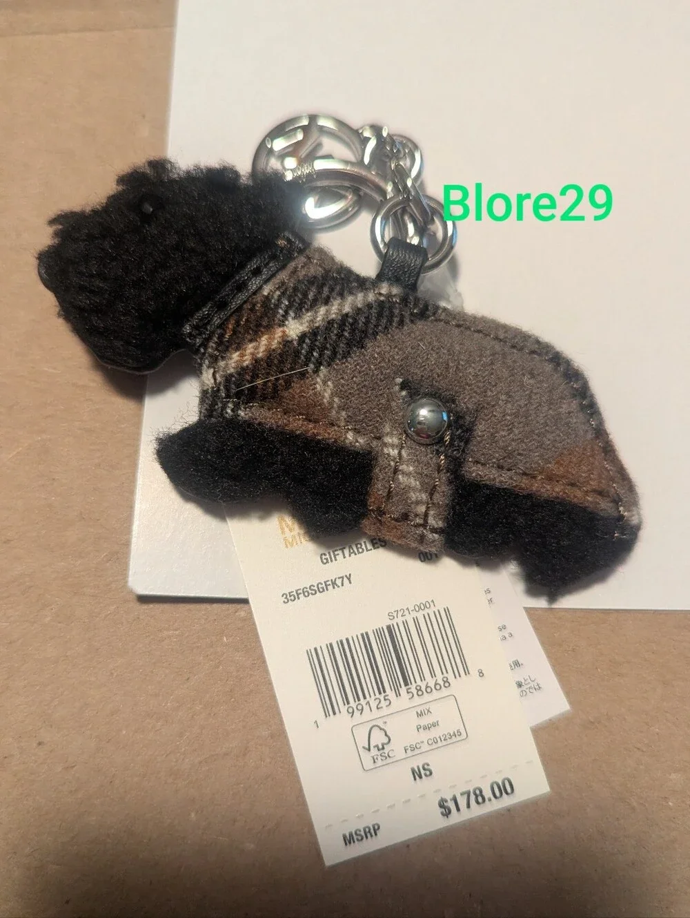 NWT Michael Kors Vivi Small Plaid Print Wool Vanity AND THREE charms.